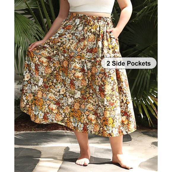 Versatile High Waist Plus Size Maxi Skirt with Pockets for Curvy Women, 3X - Picture 2 of 6